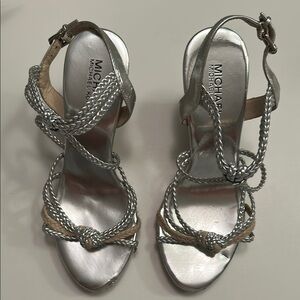 Michael Kors Silver Braided Wedge Sandals